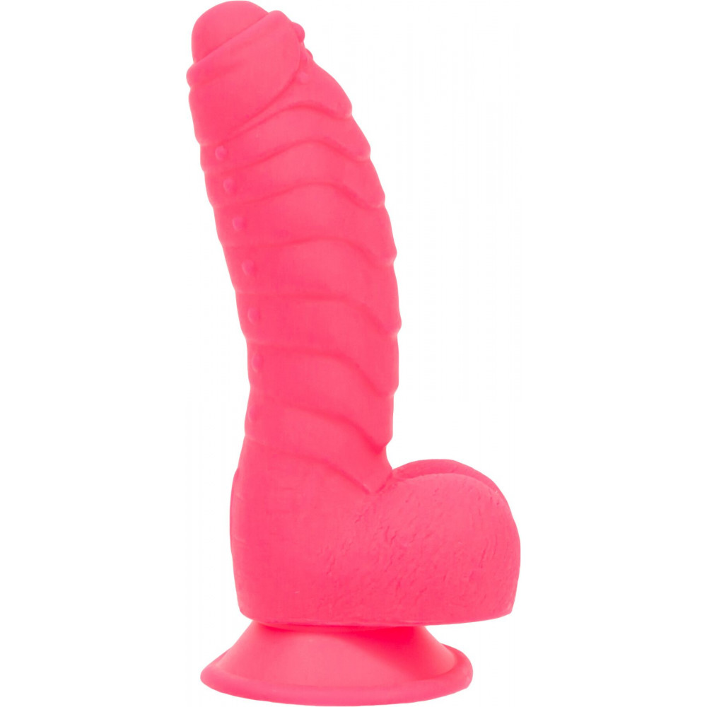 Фаллоимитаторы на присоске, двойные - Ребристый фаллоимитатор на присоске ADDICTION — Tom 7″ Dildo With Balls — Pink, вибропуля в подарок