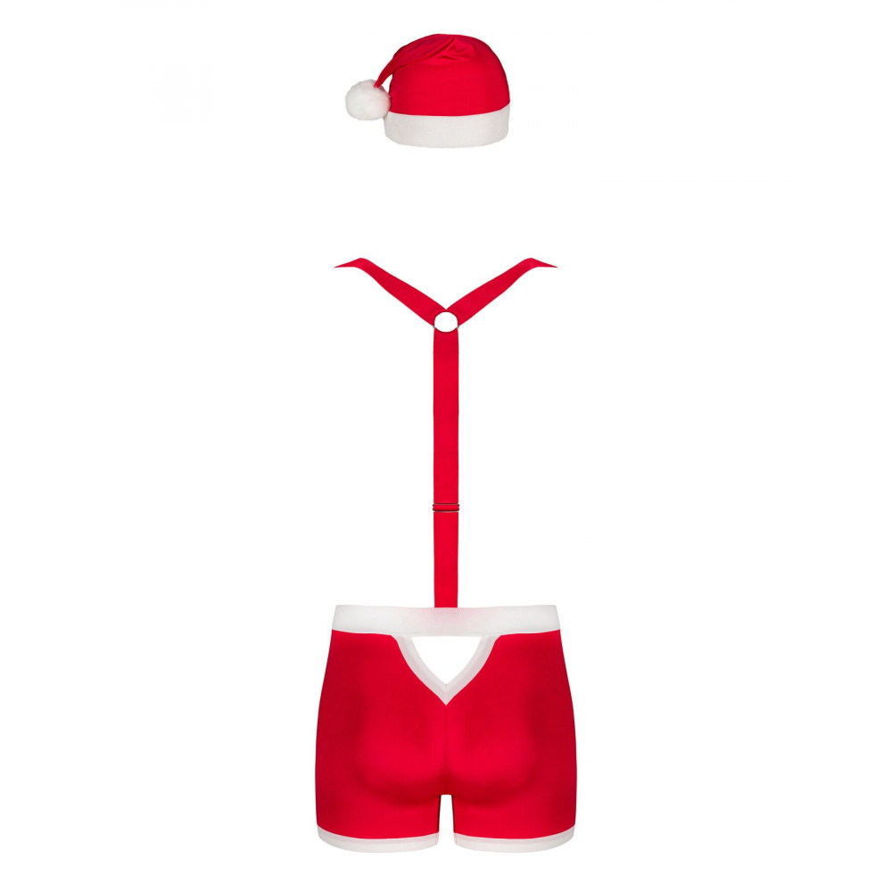Боди, комплекты и костюмы - Мужской эротический костюм Санта-Клауса Obsessive Mr Claus 2XL/3XL, боксеры на подтяжках, шапочка с 2