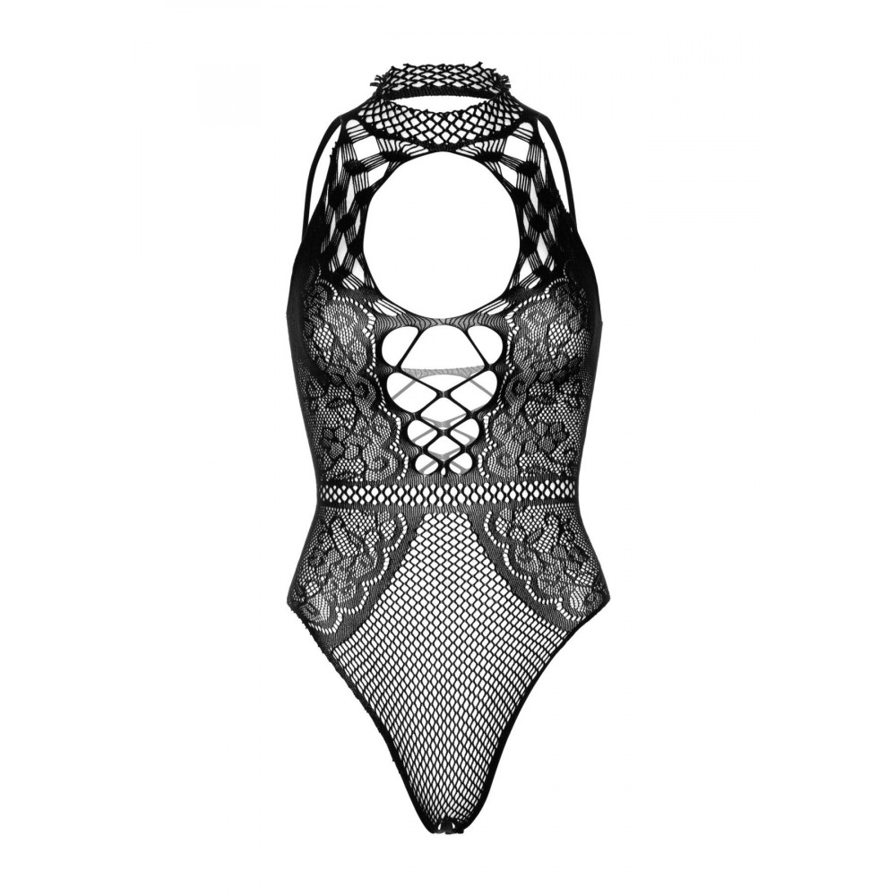 Эротическое боди - Leg Avenue Net and lace halter bodysuit OS Black 2