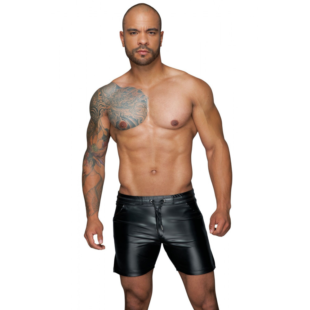 Стринги, трусы и шорты - Мужские шорты Noir Handmade H061 Powerwetlook shorts - 3XL