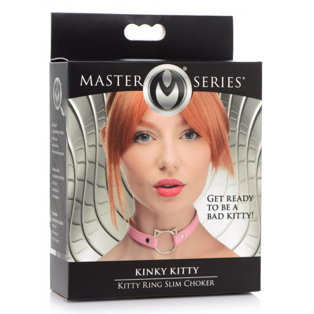 Чокеры, портупеи - Чокер Master Series Kinky Kitty Ring Slim Choker - Pink 3