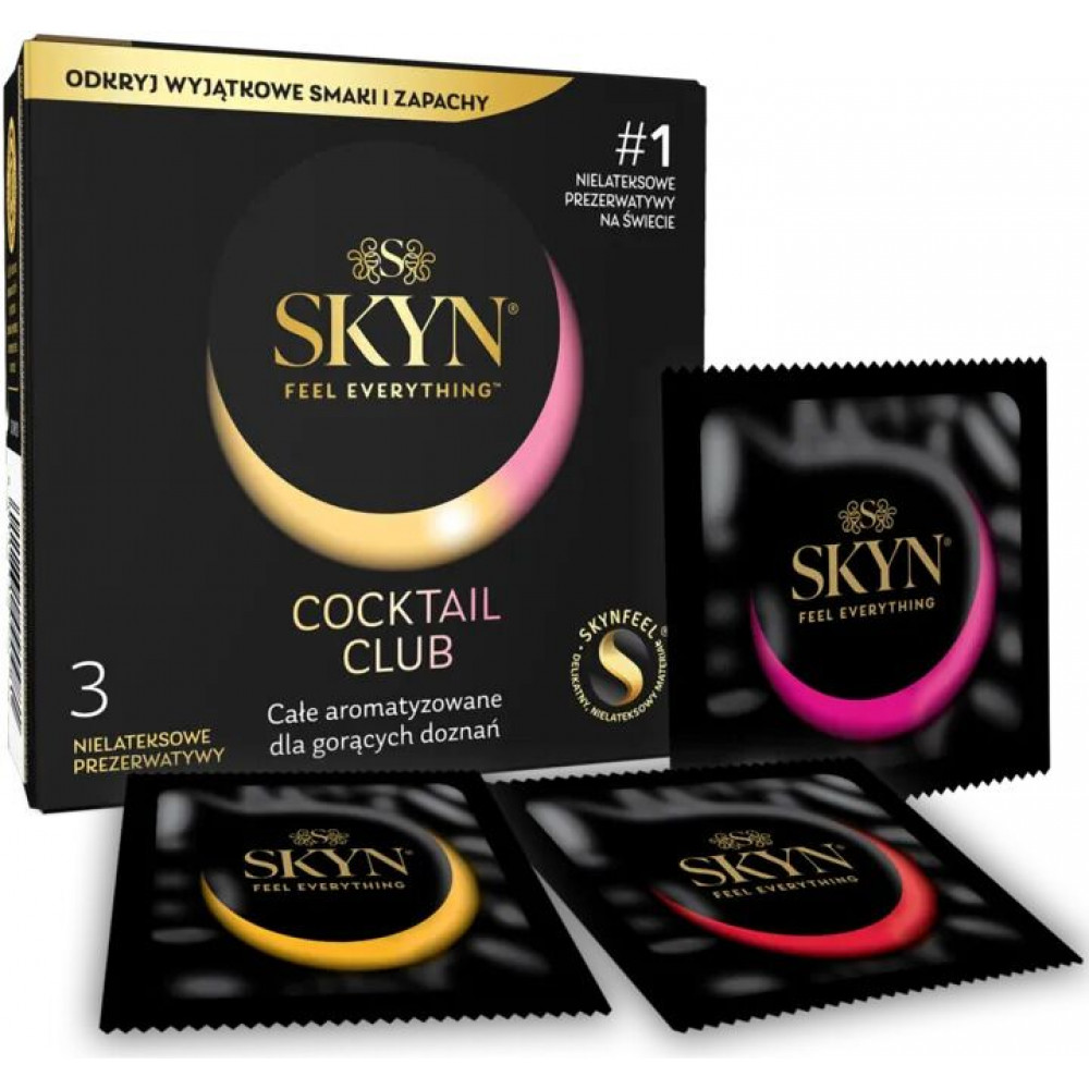 Презервативи - Презервативи SKYN Cocktail Club 3 шт, смаки Pina Colada, Cherry Sunrise та Passion Daiquiri 1