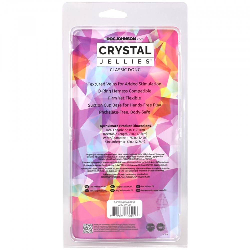 Фалоімітатор - Дилдо Doc Johnson Crystal Jellies - 7.5 Inch Classic Dong - Rainbow 5
