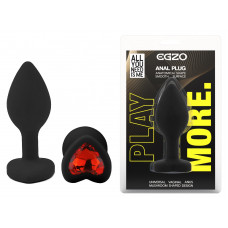 Силиконовая анальная пробка EGZO - Silicone Black Heart Plug Red, size S