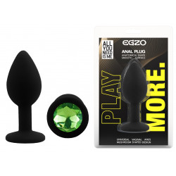 Силиконовая анальная пробка EGZO - Silicone Black Round Plug Green, size S