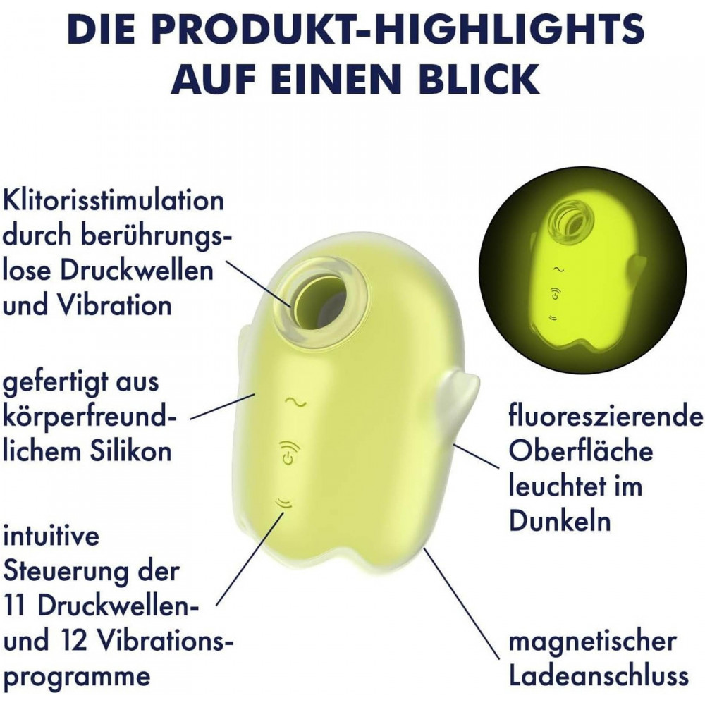 Разное - Вакуумный клиторальный вибратор с флуоресцентной поверхностью Satisfyer Glowing Ghost, желтый 6