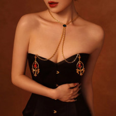 Затискачі для сосків UPKO Pulling Chain Nipple Clamps з ланцюжком-намиста, золотисті