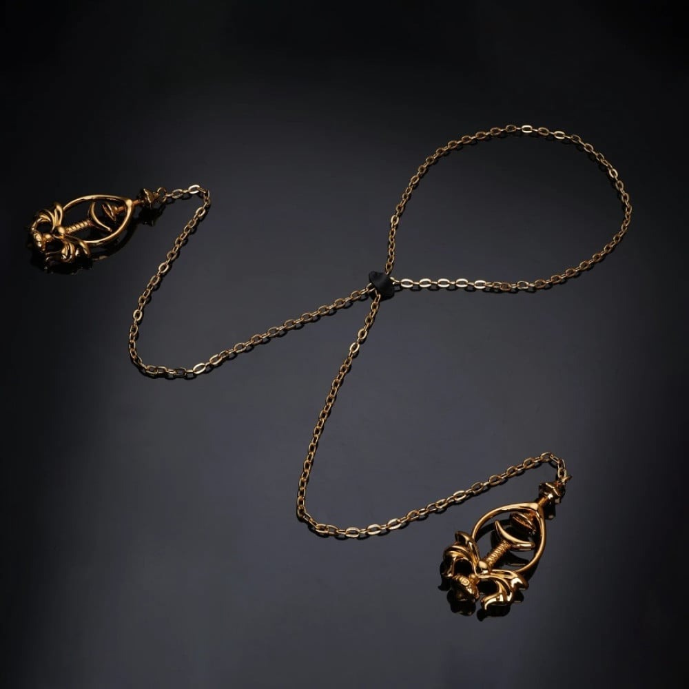 Різне - Затискачі для сосків UPKO Pulling Chain Nipple Clamps з ланцюжком-намиста, золотисті 7