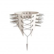 Чокер комір з шипами Art of Sex - Ariadne, натуральна шкіра, колір білий, L-2XL