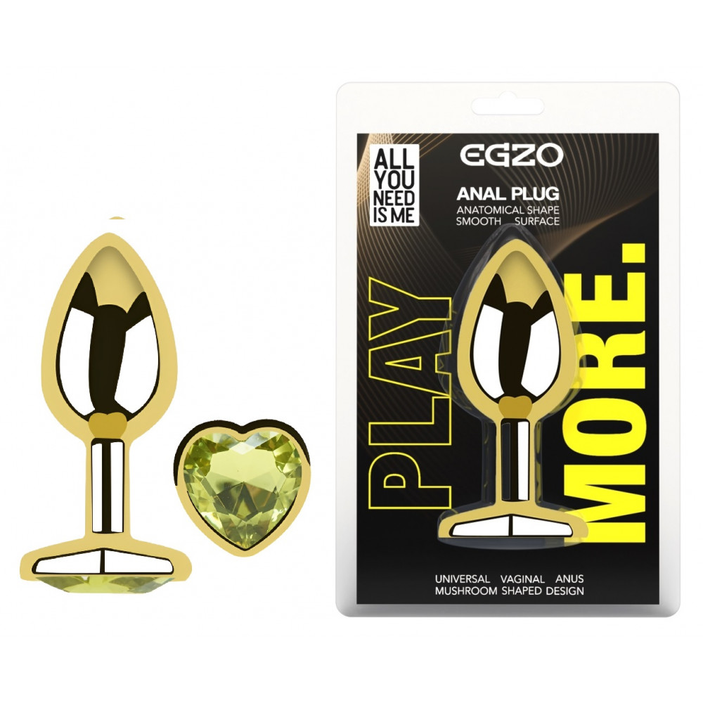 Анальные игрушки без вибрации - Анальная пробка с кристаллом EGZO - Gold Heart Plug Lime size S