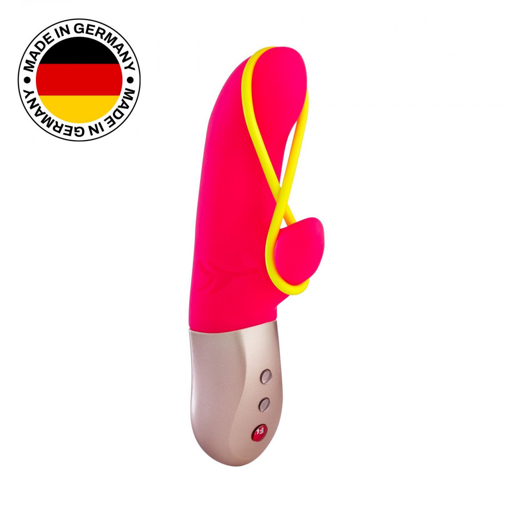 Секс игрушки - Мини вибратор-кролик со стимулирующей лентой Fun Factory AMORINO pink/neon yellow (мятая упаковка!!!)