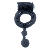 Эрекционное вибро кольцо BOSS Vibrating Cock Ring with balls Black, BS6700044