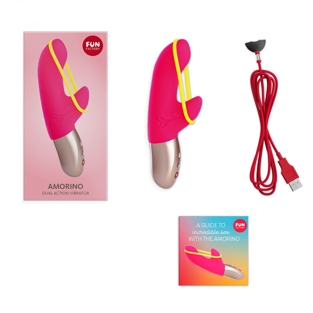 Секс игрушки - Мини вибратор-кролик со стимулирующей лентой Fun Factory AMORINO pink/neon yellow (мятая упаковка!!!) 4