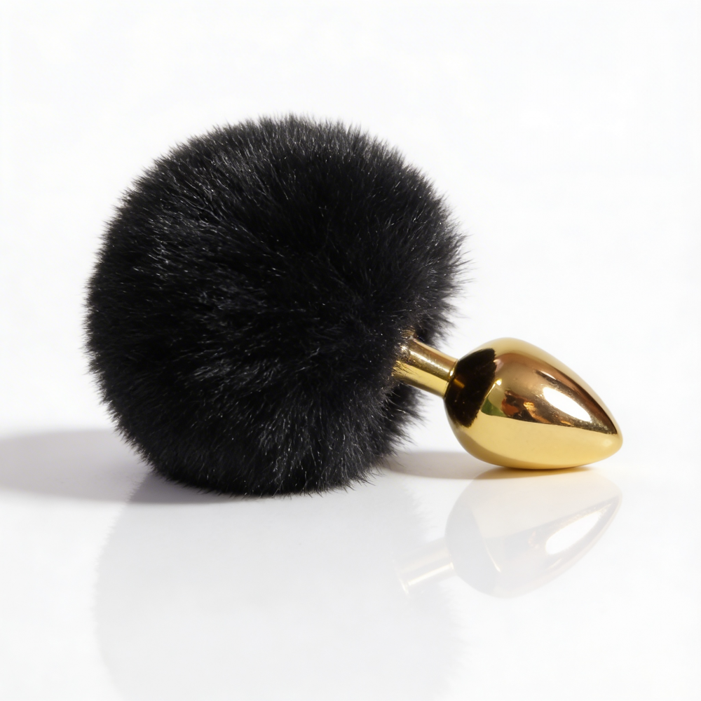 Анальные игрушки без вибрации - Анальная пробка ALUME, S, металлическая золотистая с черным пушком, 7 х 2,8 см 3