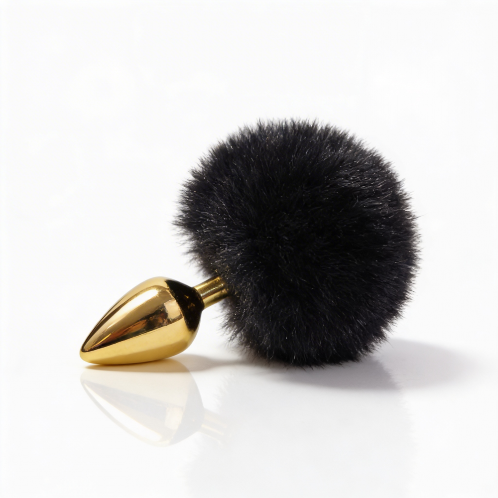 Анальные игрушки без вибрации - Анальная пробка ALUME, S, металлическая золотистая с черным пушком, 7 х 2,8 см 2