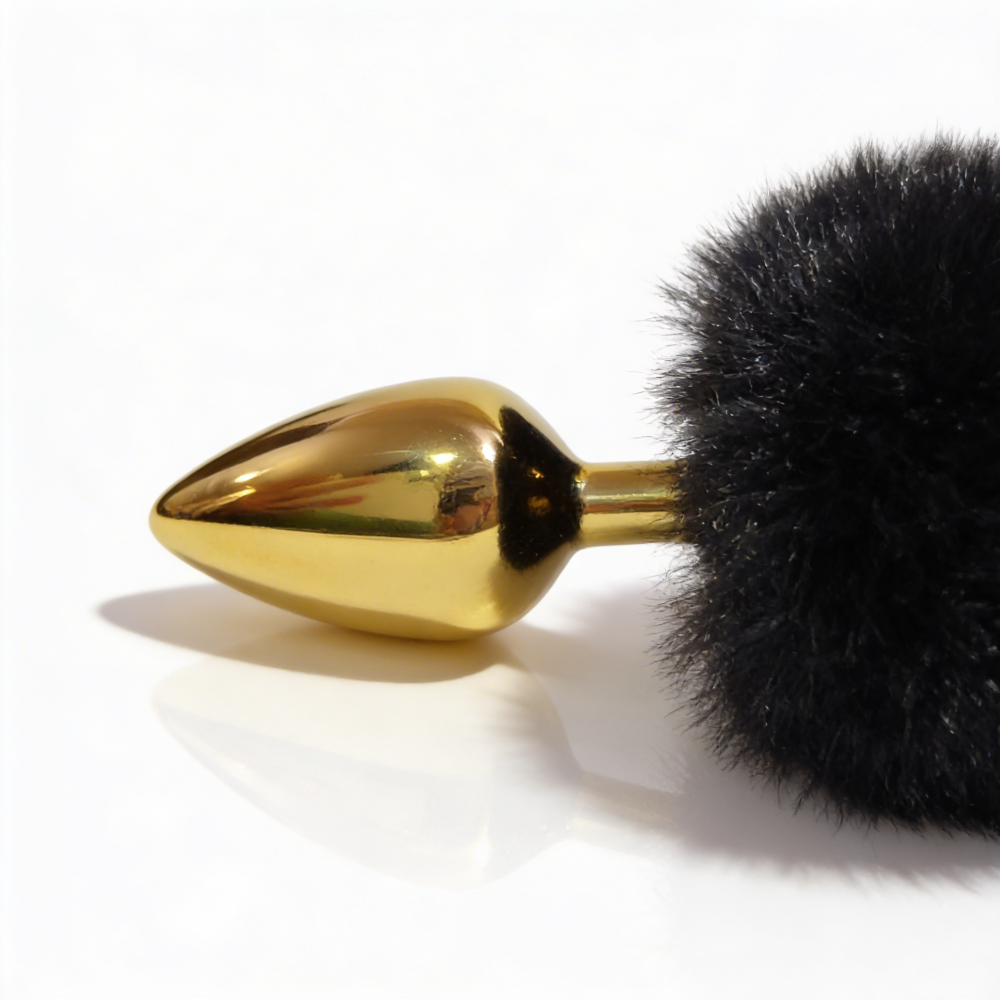 Анальные игрушки без вибрации - Анальная пробка ALUME, S, металлическая золотистая с черным пушком, 7 х 2,8 см 5