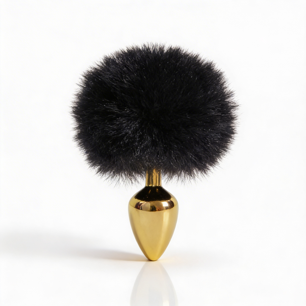 Анальные игрушки без вибрации - Анальная пробка ALUME, S, металлическая золотистая с черным пушком, 7 х 2,8 см 6