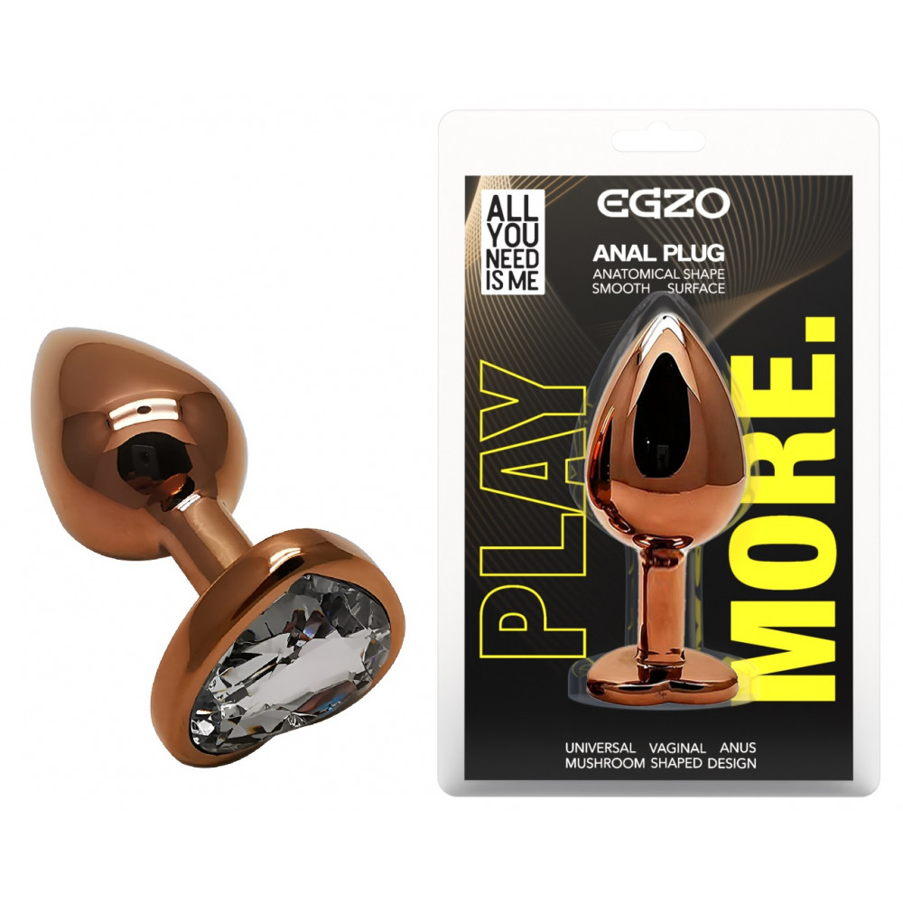 Анальные игрушки без вибрации - Анальная пробка с кристаллом EGZO - Dark Gold Heart Plug Clear, size S