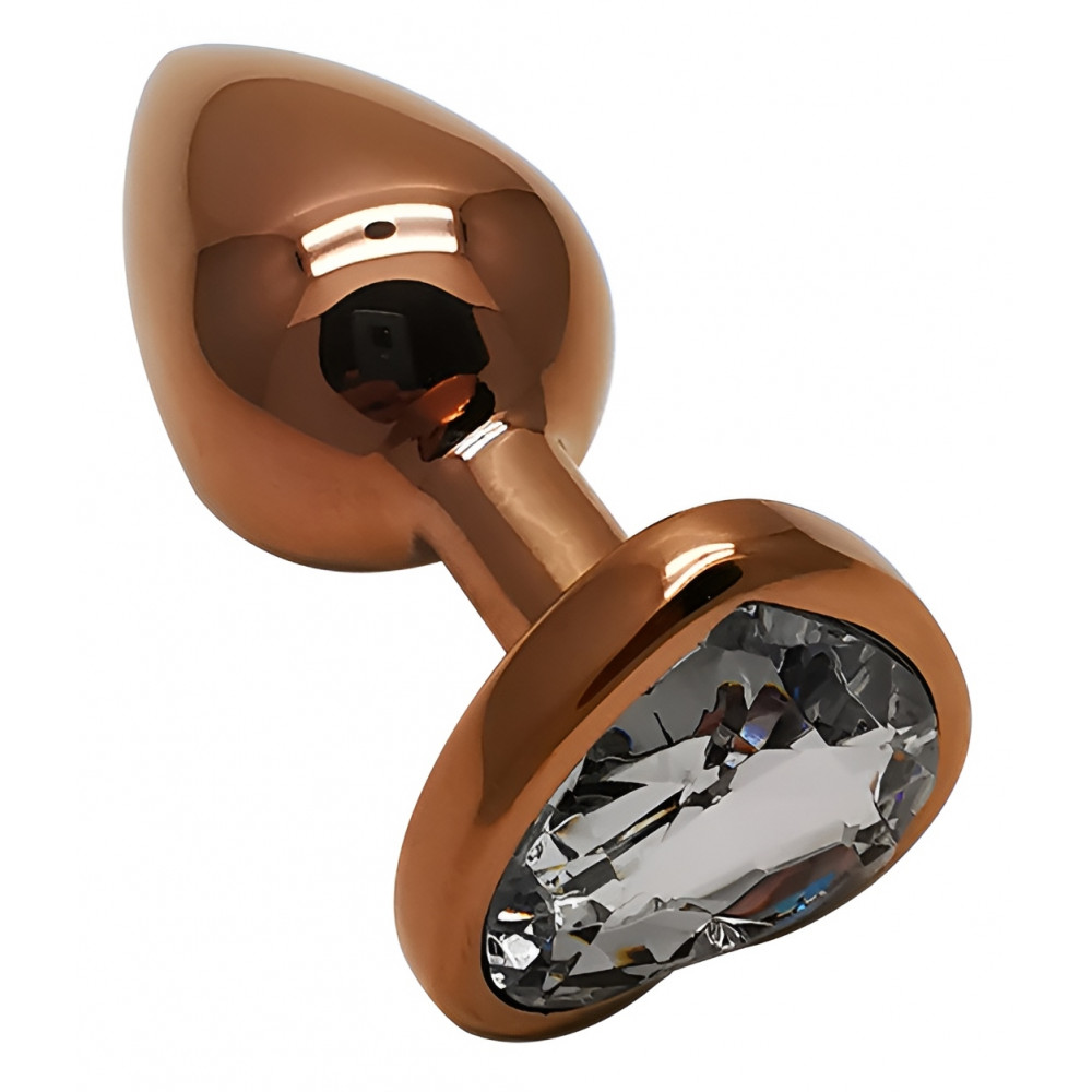 Анальные игрушки без вибрации - Анальная пробка с кристаллом EGZO - Dark Gold Heart Plug Clear, size S 4