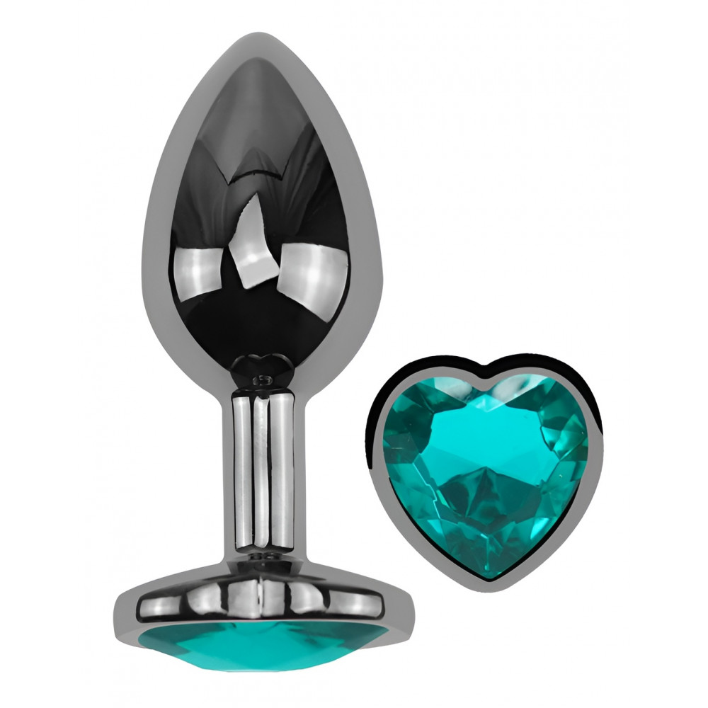  - Анальная пробка с кристаллом EGZO - Dark Silver Heart Plug Marine size M 1