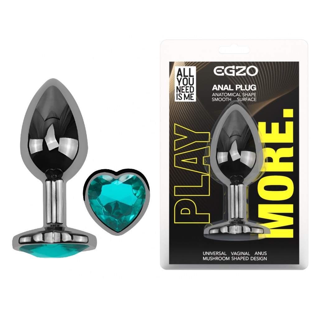  - Анальная пробка с кристаллом EGZO - Dark Silver Heart Plug Marine size M