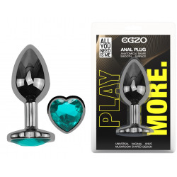 Анальная пробка с кристаллом EGZO - Dark Silver Heart Plug Marine size M