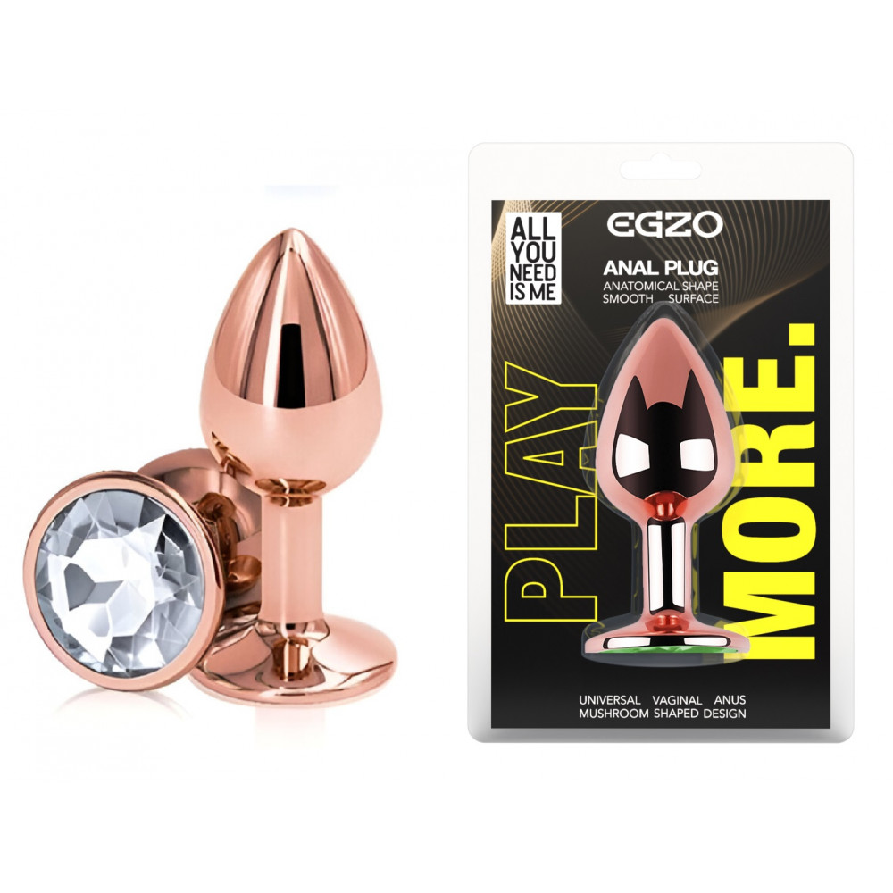 Анальные игрушки без вибрации - Анальная пробка с кристаллом EGZO - Rose Gold Round Plug Clear size S