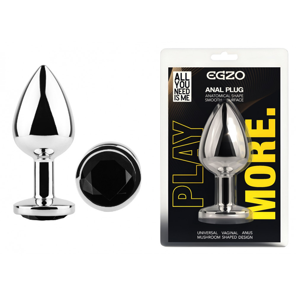  - Анальная пробка с кристаллом EGZO - Silver Round Plug Black size M