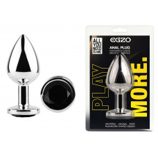 Анальная пробка с кристаллом EGZO - Silver Round Plug Black size M