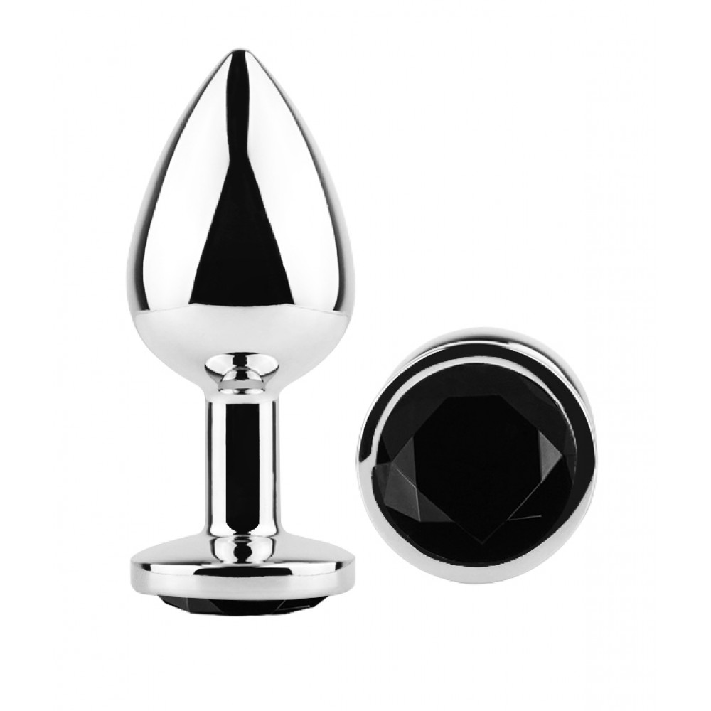  - Анальная пробка с кристаллом EGZO - Silver Round Plug Black size M 1