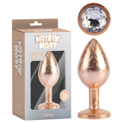 Анальная пробка золотая поталь CHISA MATRIX MONT с белым камнем, размер M
