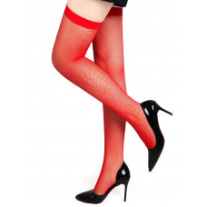 Панчохи в дрібну сітку Star Night із тонкою гумкою, червоні, XS-M