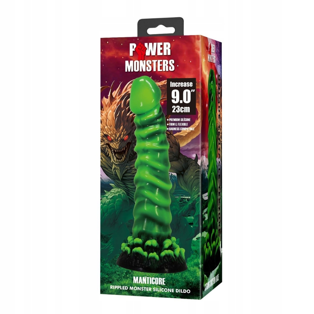 Фаллоимитаторы - Фаллоимитатор силиконовый Power Monsters Manticore на присоске, зеленый, 4.5 см х 23 см 7