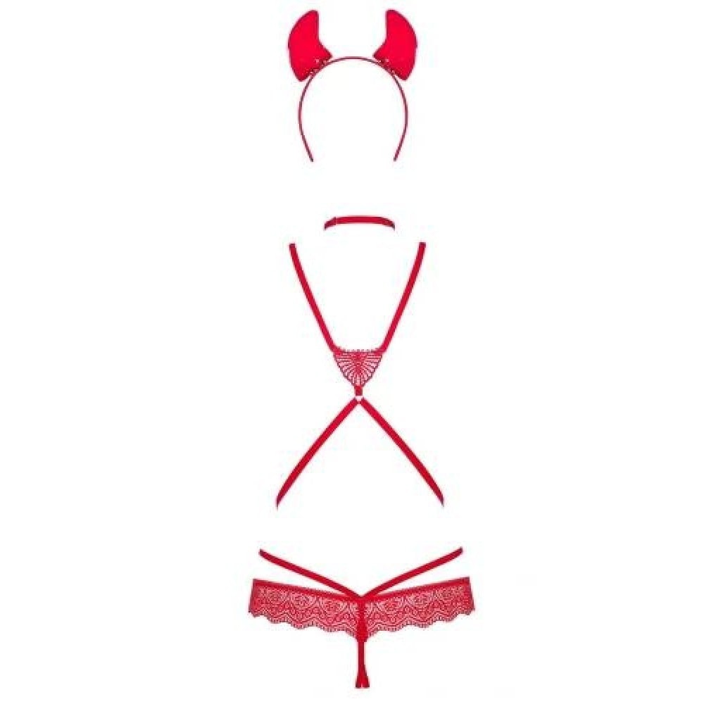 Эротическое белье - Костюм дьяволицы Obsessive Evilia teddy red L/XL 4 предмета 1