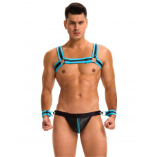 Чоловічий комплект з блискавкою на трусах та відкритим доступом Star Night з портупеєю та наручниками, XL