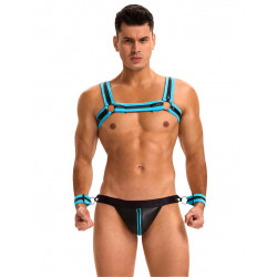 Чоловічий комплект з блискавкою на трусах та відкритим доступом Star Night з портупеєю та наручниками, XL