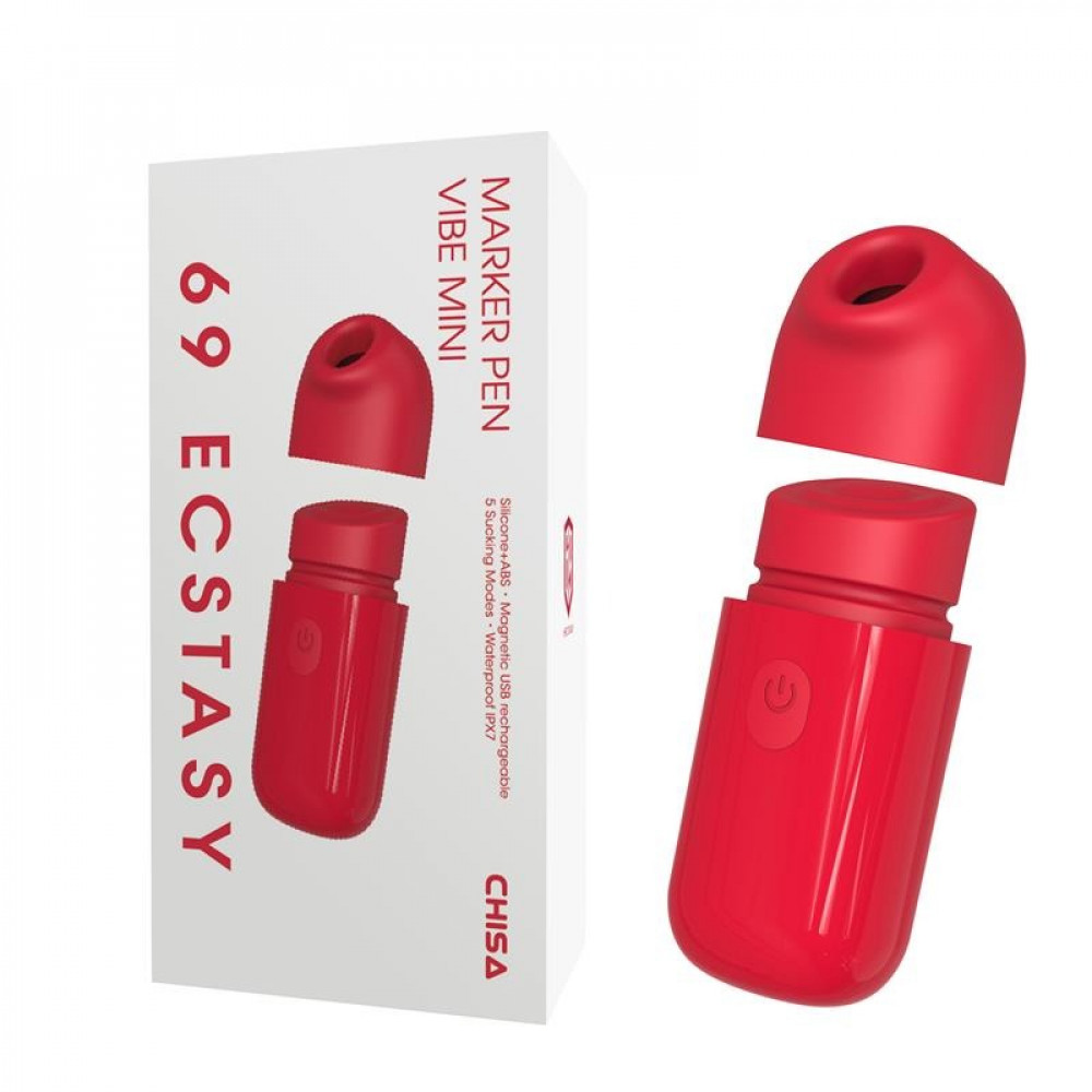 Разное - Мини вибратор Chisa 69 ECSTASY Marker Pen с вакуумной стимуляцией клитора, красный