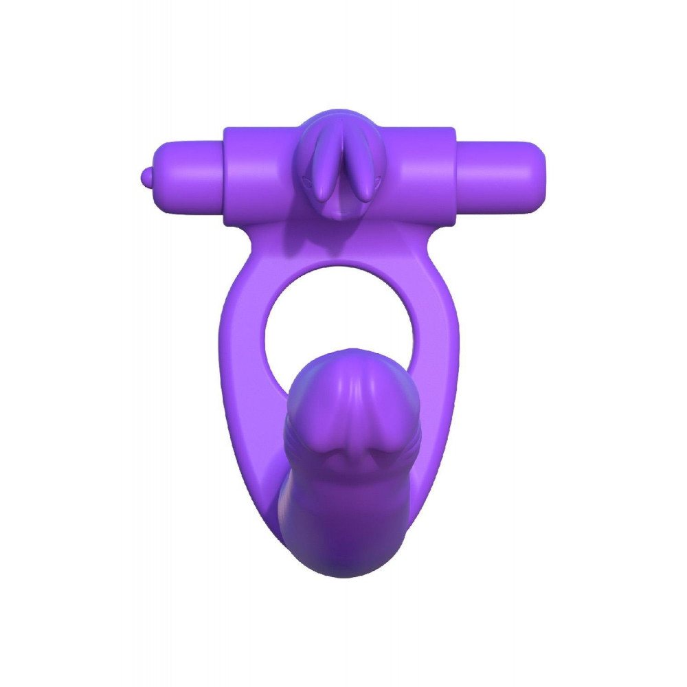 Эрекционные кольца с вибрацией - Насадка на член для двойного проникновения с вибрацией Pipedream, фиолетовая, 19.5 х 2.7 см 2