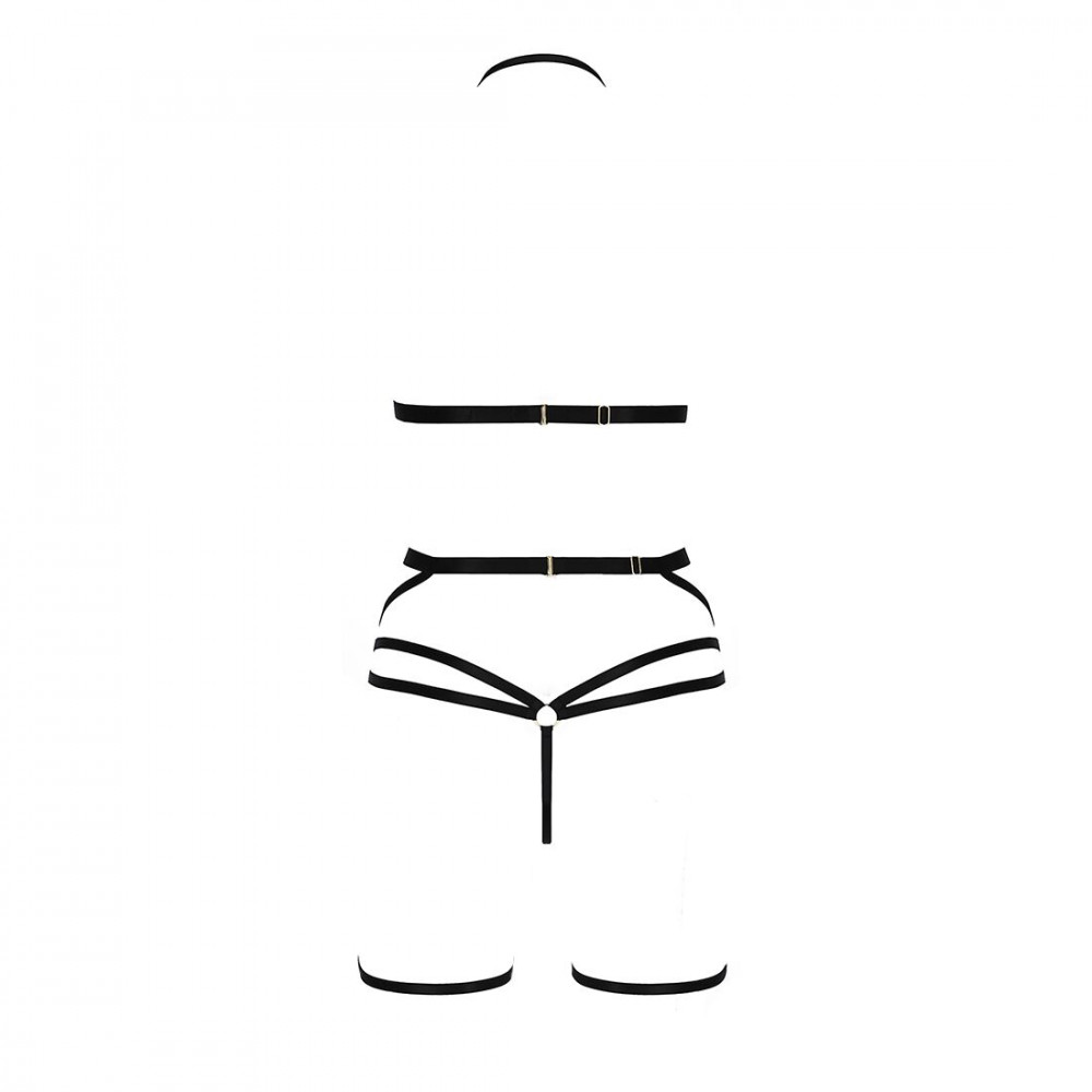 Женское эротическое белье - Комплект белья MORGAN SET OpenBra black L/XL - Passion Exclusive: стрэпы: трусики, лиф, пояс 2