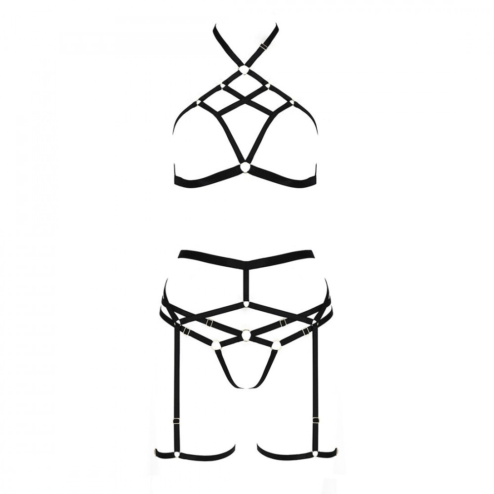 Женское эротическое белье - Комплект белья MORGAN SET OpenBra black L/XL - Passion Exclusive: стрэпы: трусики, лиф, пояс 3