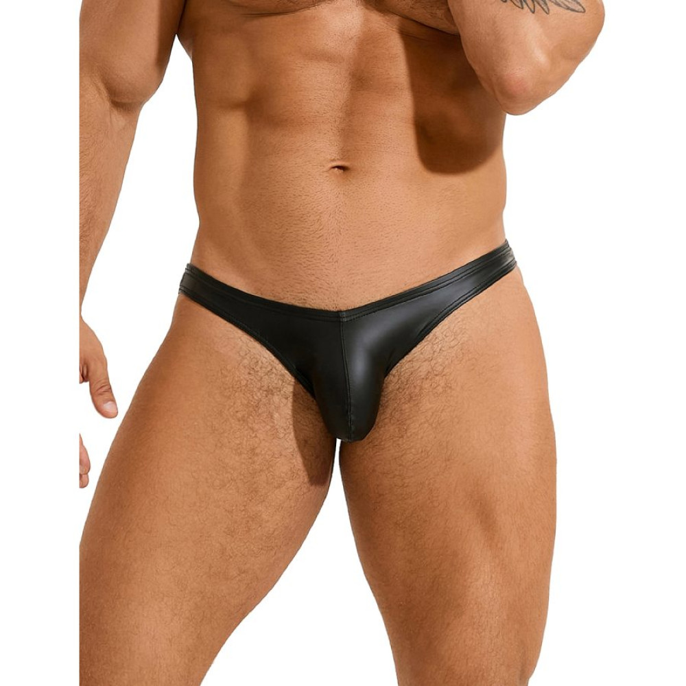 Різне - Чоловічі стрінги Star Night з екошкіри, чорні M