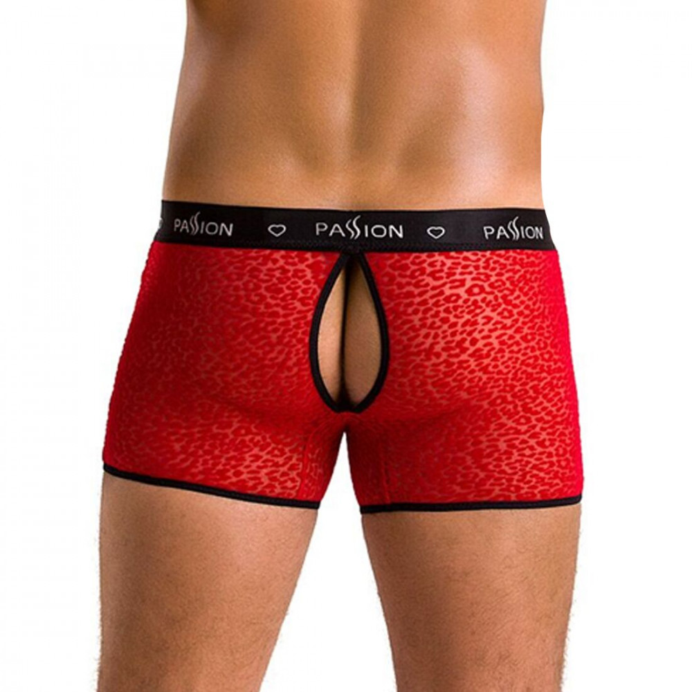 Стринги, трусы и шорты - Мужские прозрачные боксеры Passion 046 Short Parker S/M Red, сетка, под леопард 5