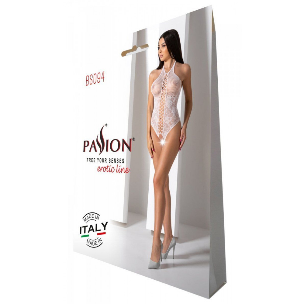 Бодистокинг - Бодистокинг с имитацией корсетной шнуровки Passion BS094 One Size, white, цветочный узор, с доступом 4