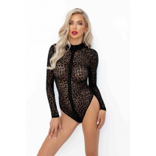 Боді під леопард Noir Handmade F287 Leopard flock bodysuit with long sleeves, L, довгий рукав