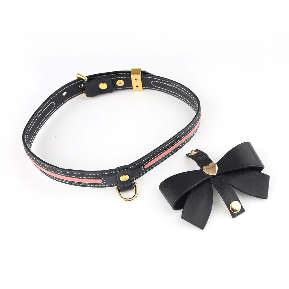 Ошейники, поводки - Поводок LOCKINK SEVANDA Love Heart Butterfly Leather Collar Set - Black 1