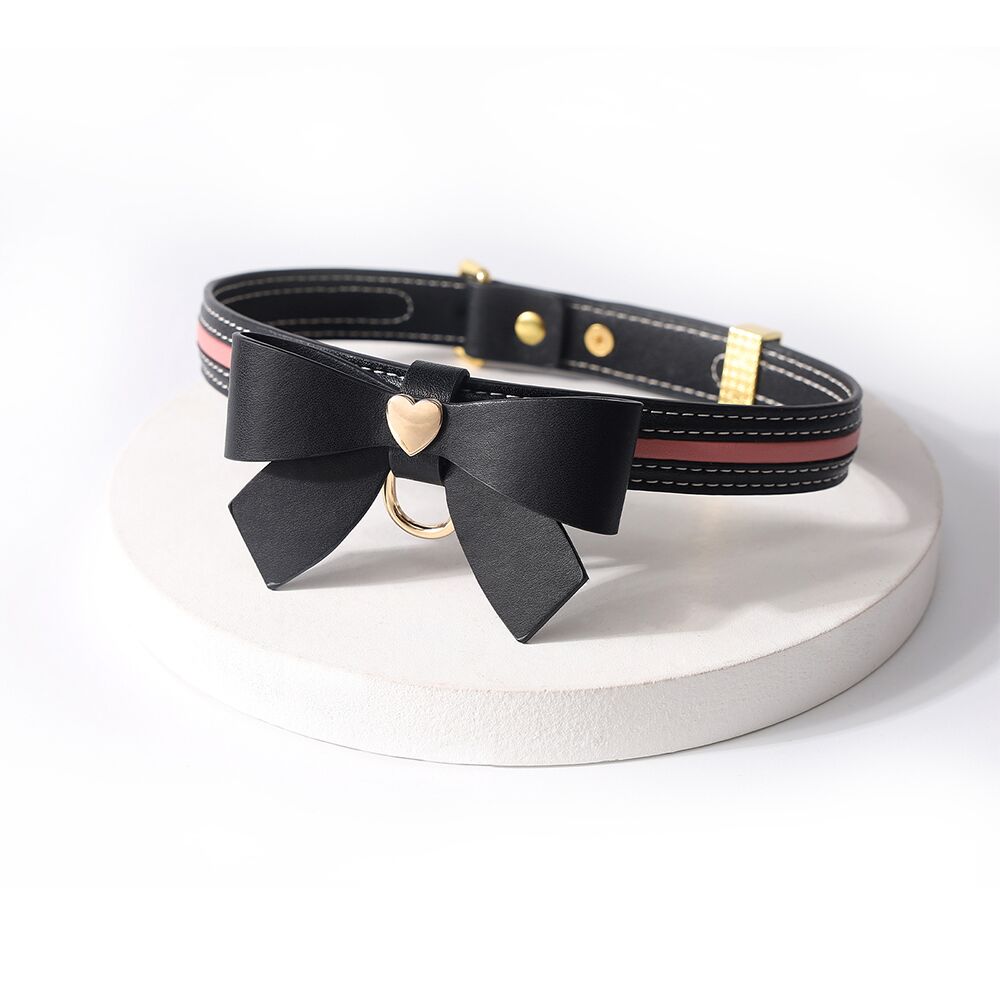 Ошейники, поводки - Поводок LOCKINK SEVANDA Love Heart Butterfly Leather Collar Set - Black 3