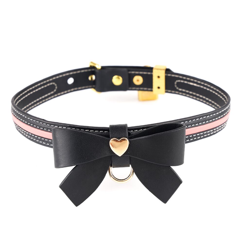 Ошейники, поводки - Поводок LOCKINK SEVANDA Love Heart Butterfly Leather Collar Set - Black 2