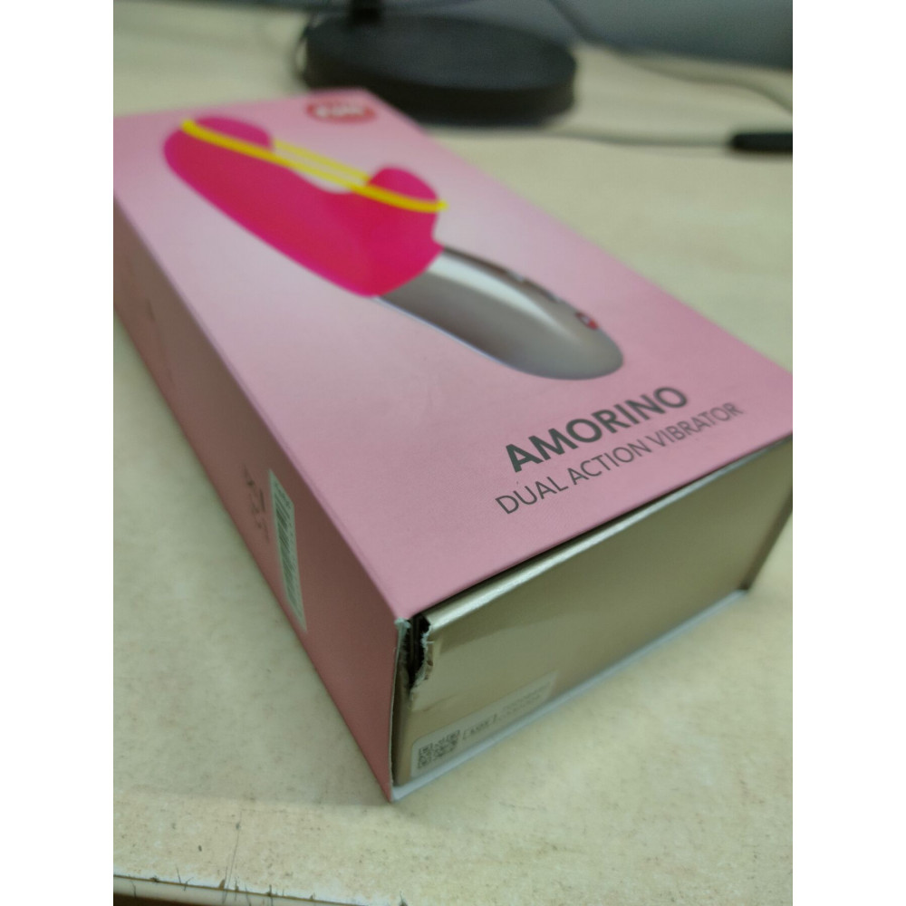 Секс игрушки - Мини вибратор-кролик со стимулирующей лентой Fun Factory AMORINO pink/neon yellow (мятая упаковка!!!) 1