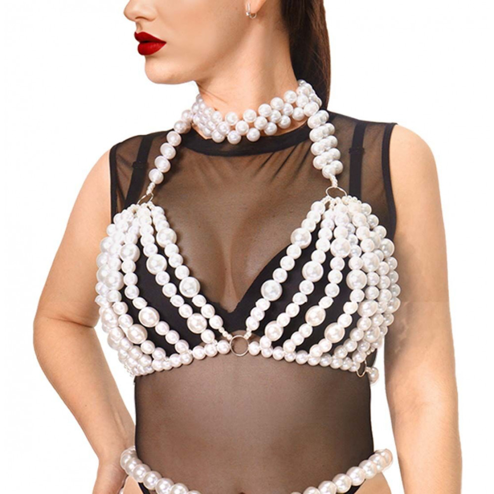  - Ліф з перлин Art of Sex - Jasmine, колір білий, розмір XS-2XL