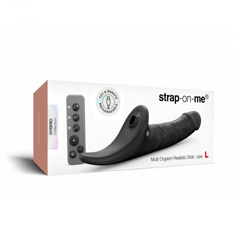 Страпони - Вібронасадка для страпону з вакуумною стимуляцією Strap-On-Me Multi Orgasm Realistic Dildo L Black 6
